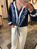 Blue Satin Tie Front Blouse