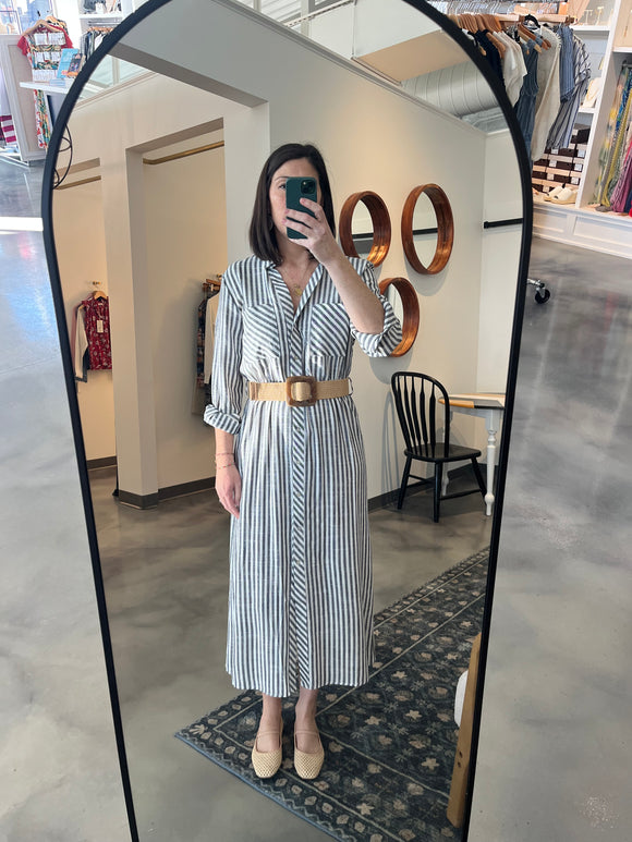 Blue Striped Dress w/ Belt