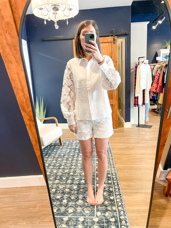 White Floral Lace Shorts