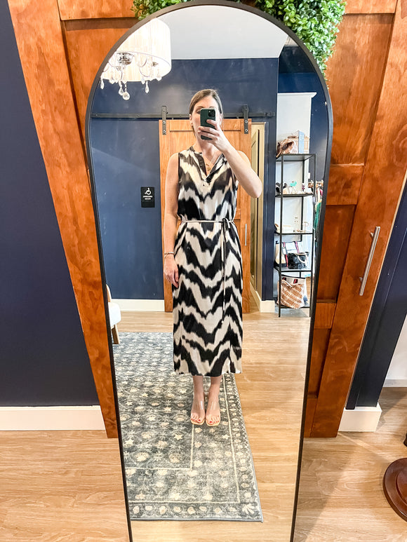 Ikat Print Belted Dress