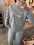 Grey Sparkle Bow Sweater