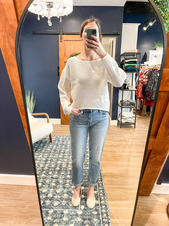 Ivory Mesh Floral Sweater