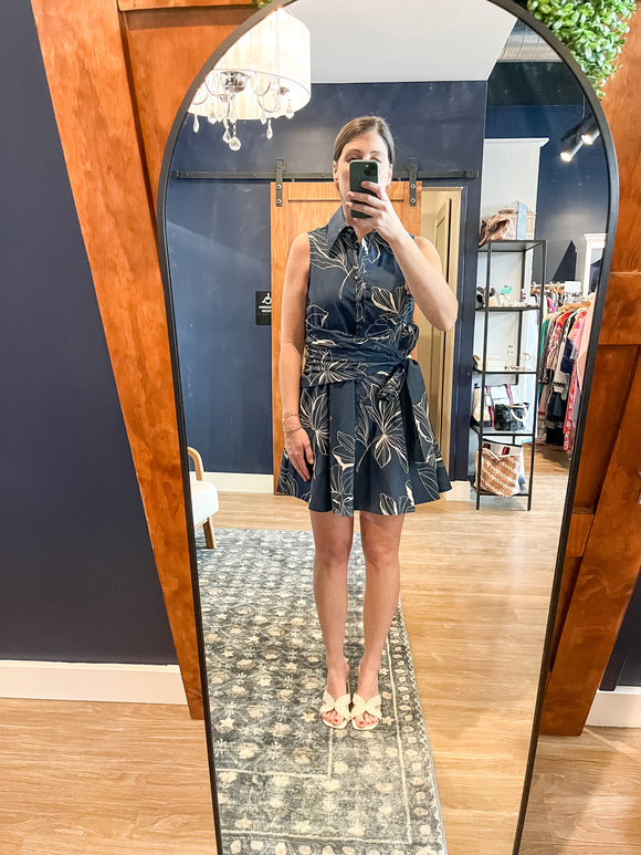 Navy Cross Tie Collar Mini Dress