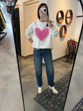 White Sweater w/ Blanket Stitch Heart