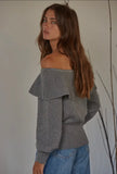 Grey Ruffle Off the Shoulder Sweater