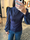 Navy Chiffon Sleeve Front Line Blouse