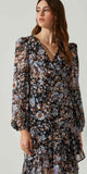 Black Blue Floral L/S Dress