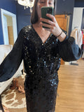 Black Surplice Sequin Top
