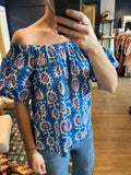 Blue Print Off the Shoulder Top