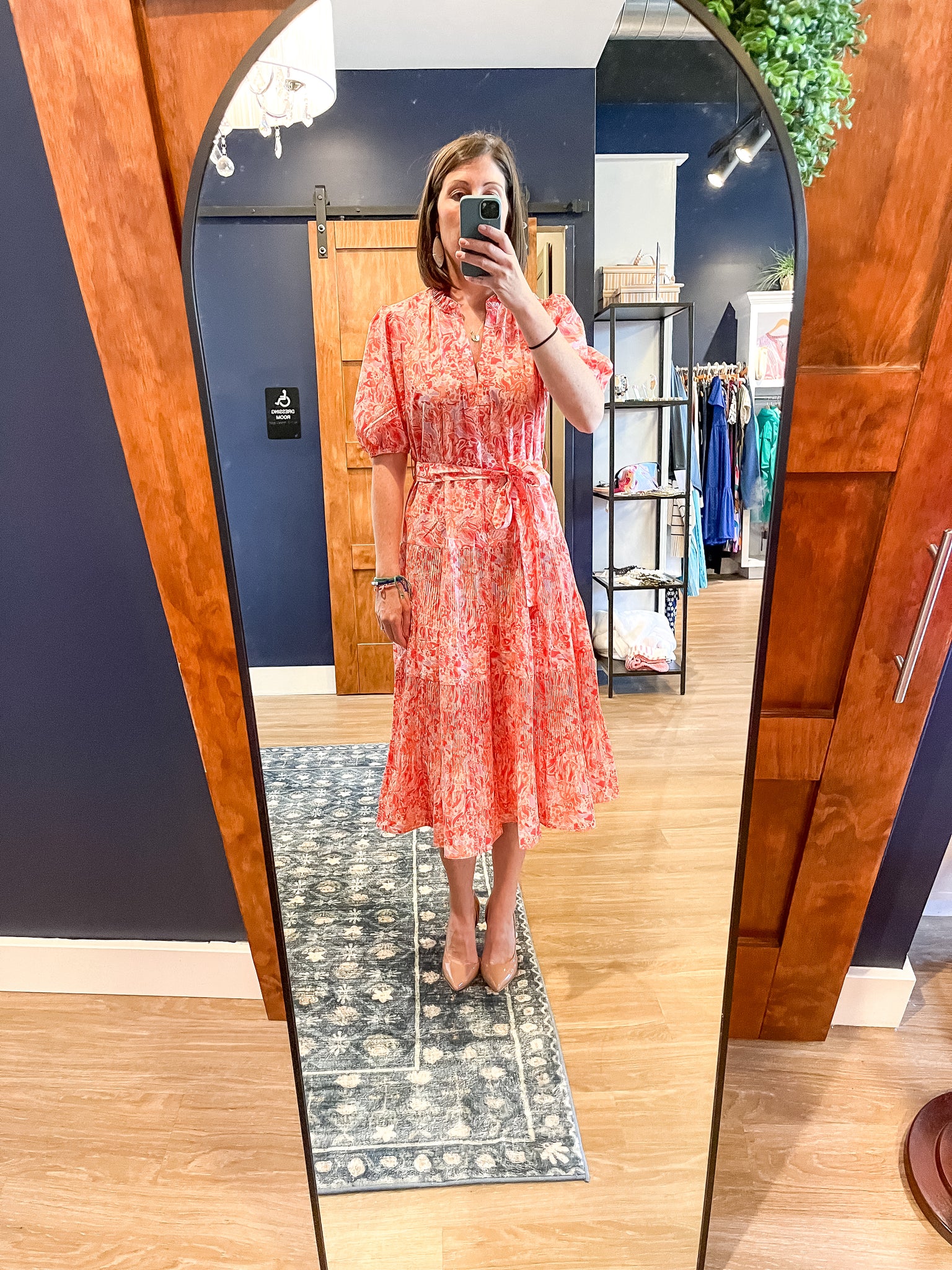 Coral Print Pleated Midi Dress E. Lane Boutique