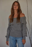 Grey Ruffle Off the Shoulder Sweater