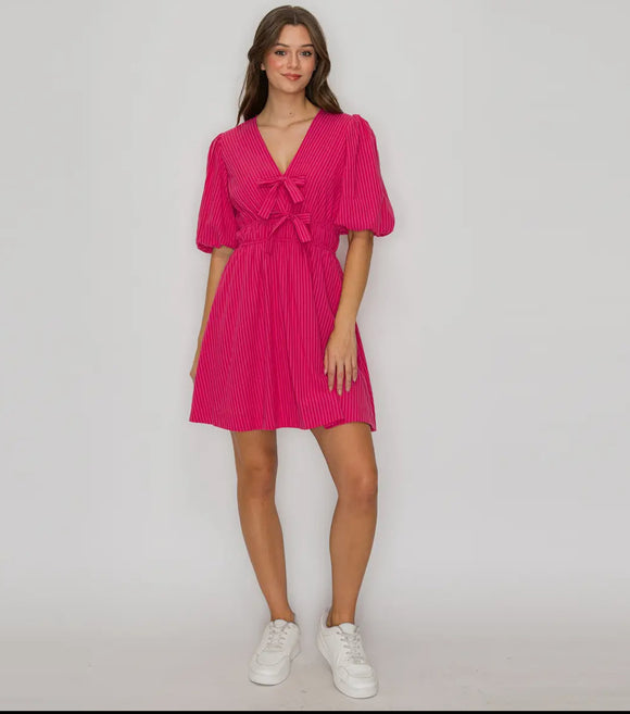Pink Stripe Mini Dress w/ Bows