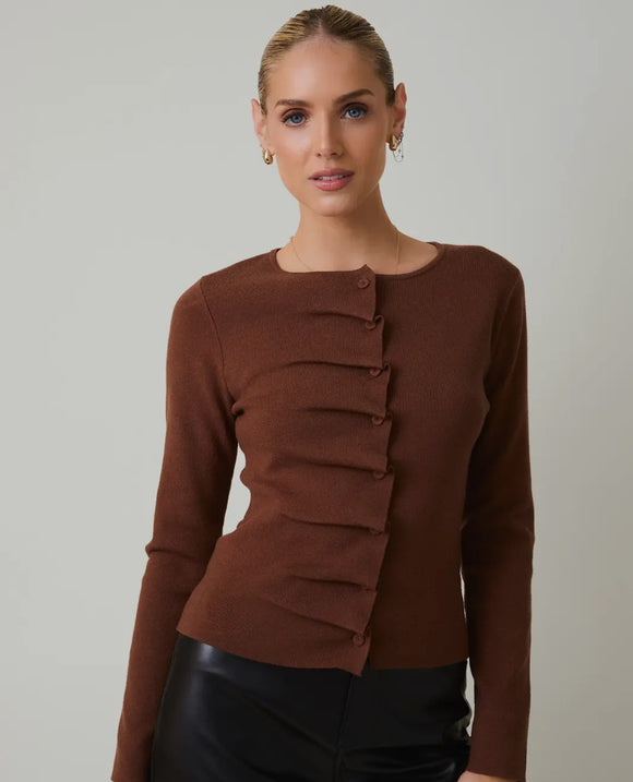 Brown Button Up Knit Top