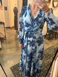 Blue Shirred Surplice Faux Twist Dress