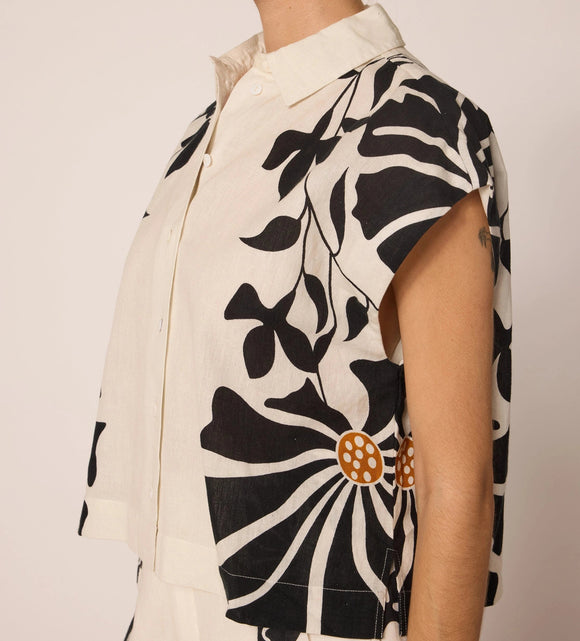 Ivory/Black Button Down Blouse