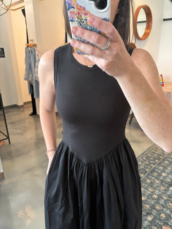 Black Mixed Material Dress