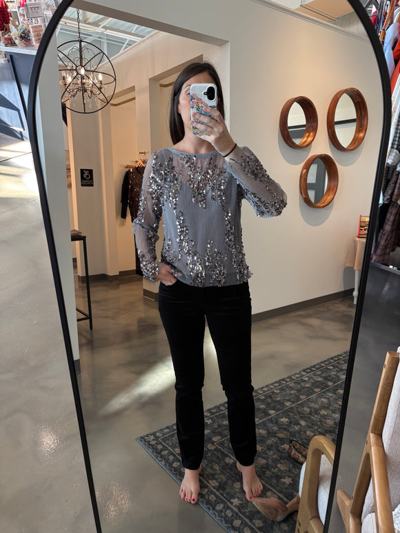 Grey Mesh and Sequin Blouse