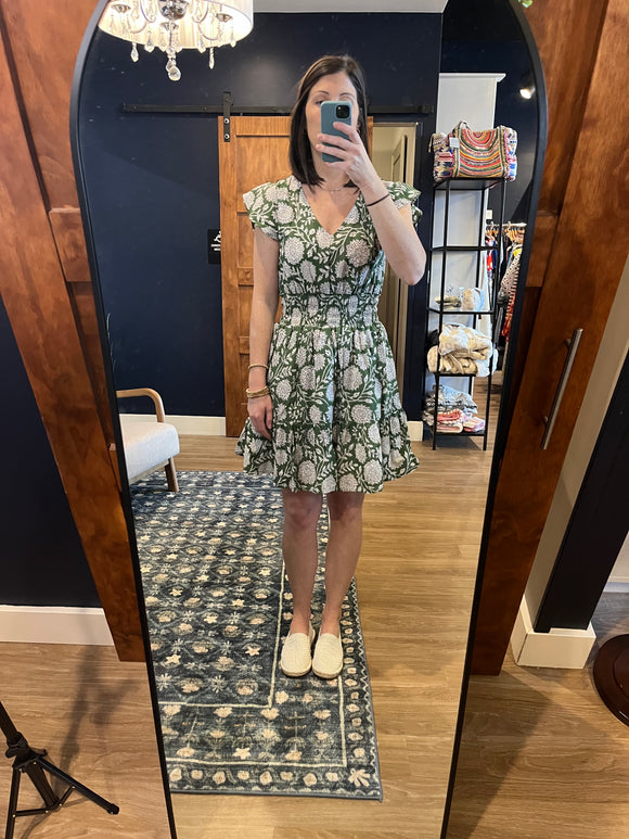 Green Print Day Dress