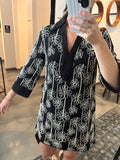 Black Embroidered Collar Dress