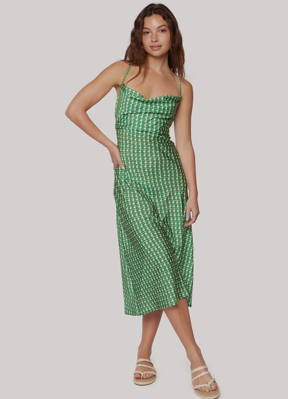 Green Satin Cowl Neck Dress