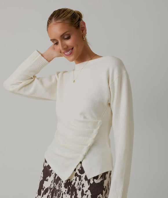 Ivory Side Cinched Button Sweater
