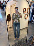 Green Print Puff Sleeve Top