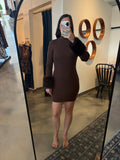 Brown Sweater Dress w/ Fur Cuff