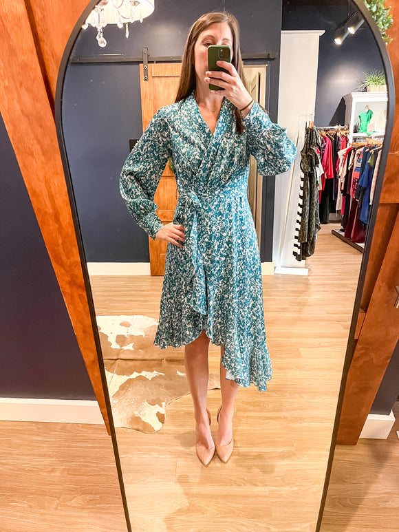 Teal Spot L/S Wrap Dress