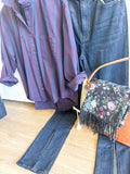 Navy/Aubergine Striped Button Down