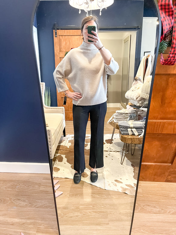 Sand Ribbed Funnel Neck Sweater