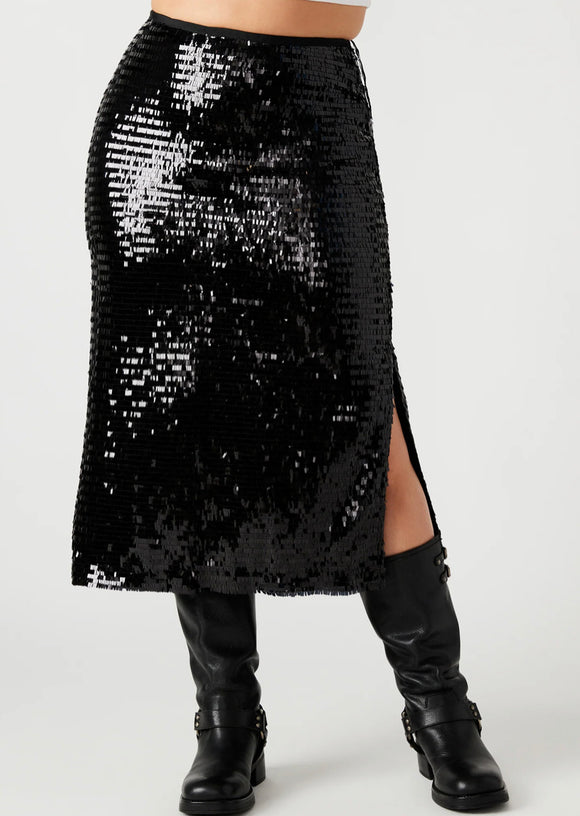 Black Sequin Midi Skirt