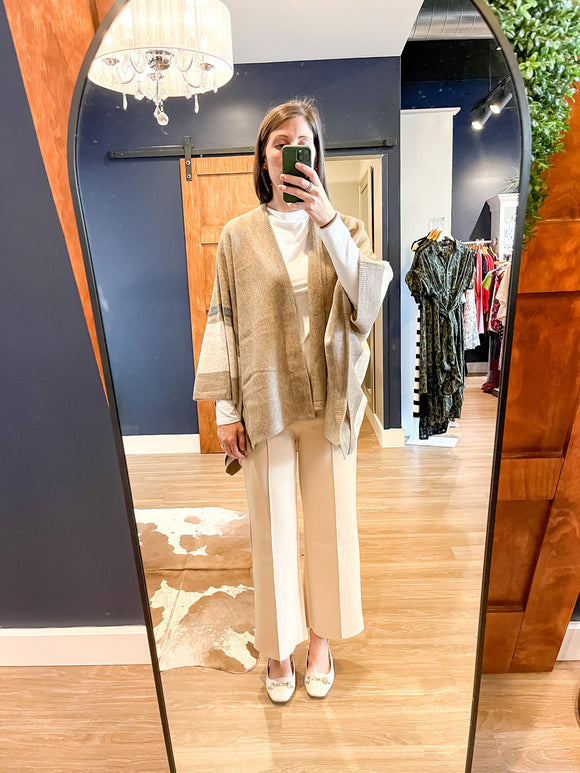 Tan Stripe Edge Sweater Poncho