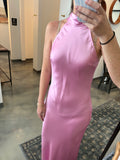 Pink Satin High Neck Dress