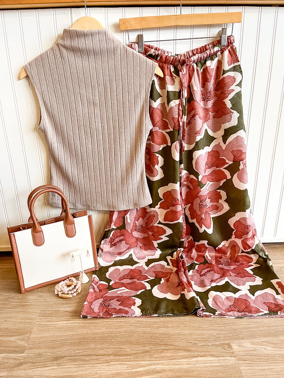 Taupe Textured Mock Neck Top
