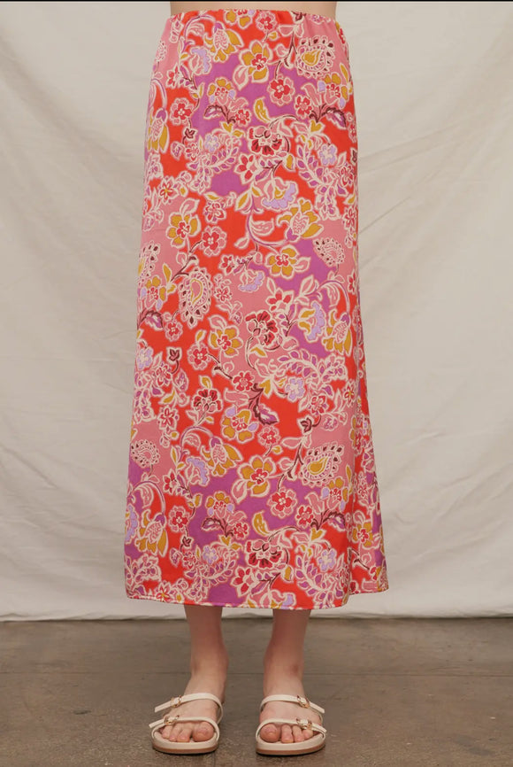 Red Print Straight Skirt