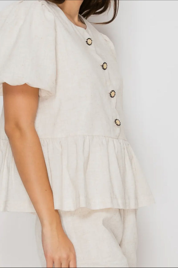 Ivory Linen Peplum Jacket