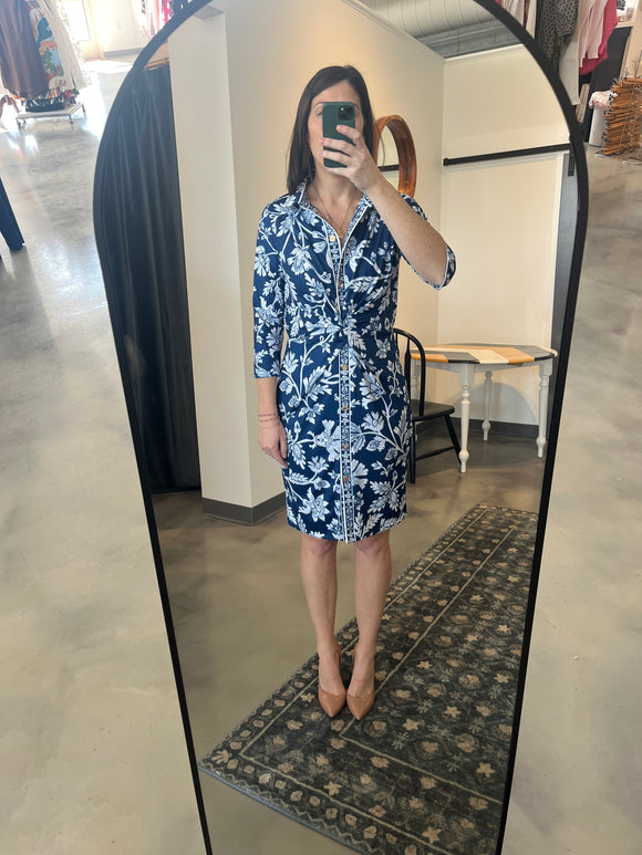Navy Print Twist and Shout Dress