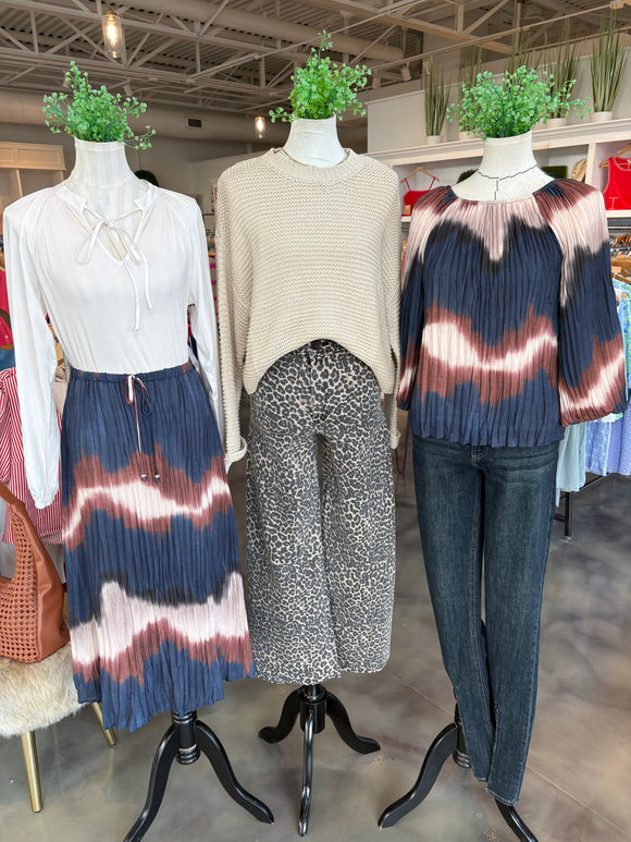 Navy Multi Pleated Blouse