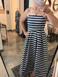 Navy White Striped Midi Dress
