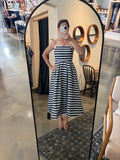 Navy White Striped Midi Dress