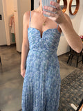 Blue Floral Pleated Dress