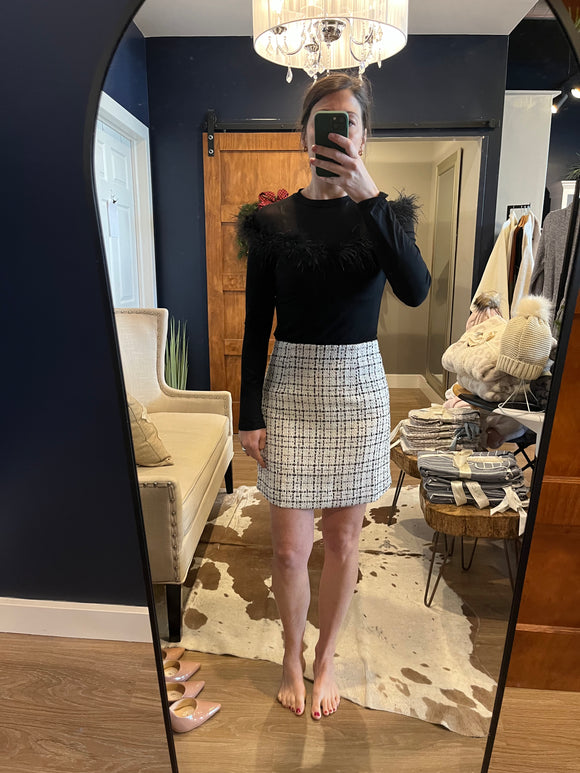 White/Black Plaid Skirt