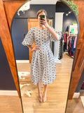 Black & White Flower Print Puff Sleeve Dress