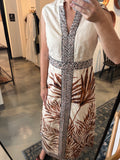 Brown Palm Print Midi Dress