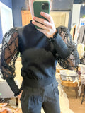 Black Sweater w/ Mesh Beaded Sleeve