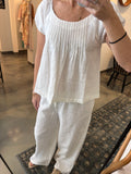 White Pleat Front Linen Top