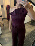 Burgundy Asymmetrical Pleat Top