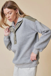 Grey Quilted Pullover w/ Zippered Turtleneck