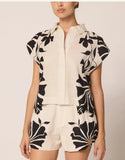 Ivory/Black Button Down Blouse