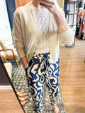 Navy Print Tie Waist Pant